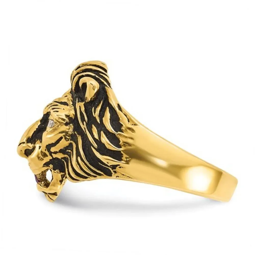 10k IBGoodman Men's Diamond and Ruby Antiqued Lion Complete Ring